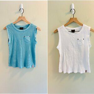 Ariat Ribbed Pocket Tank Top Bundle Womens Size Medium White Aqua Tanktops
